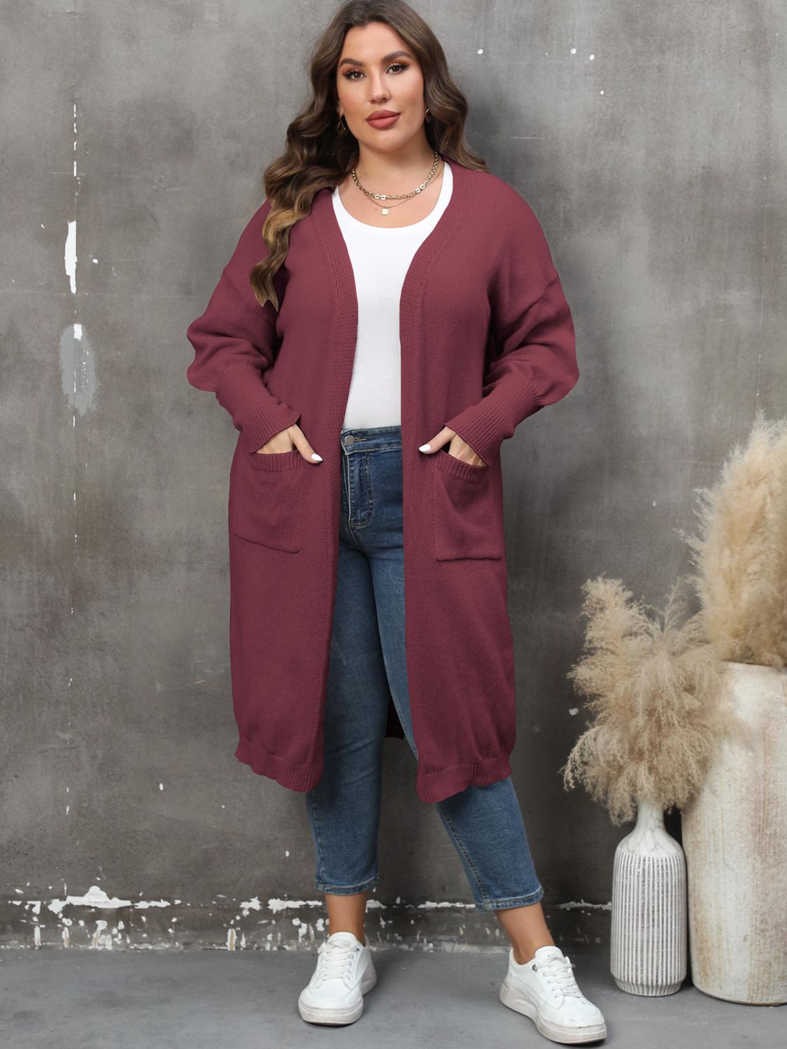 Plus Size Long Sleeve Pocketed Cardigan Plus size Luxurious Weddings