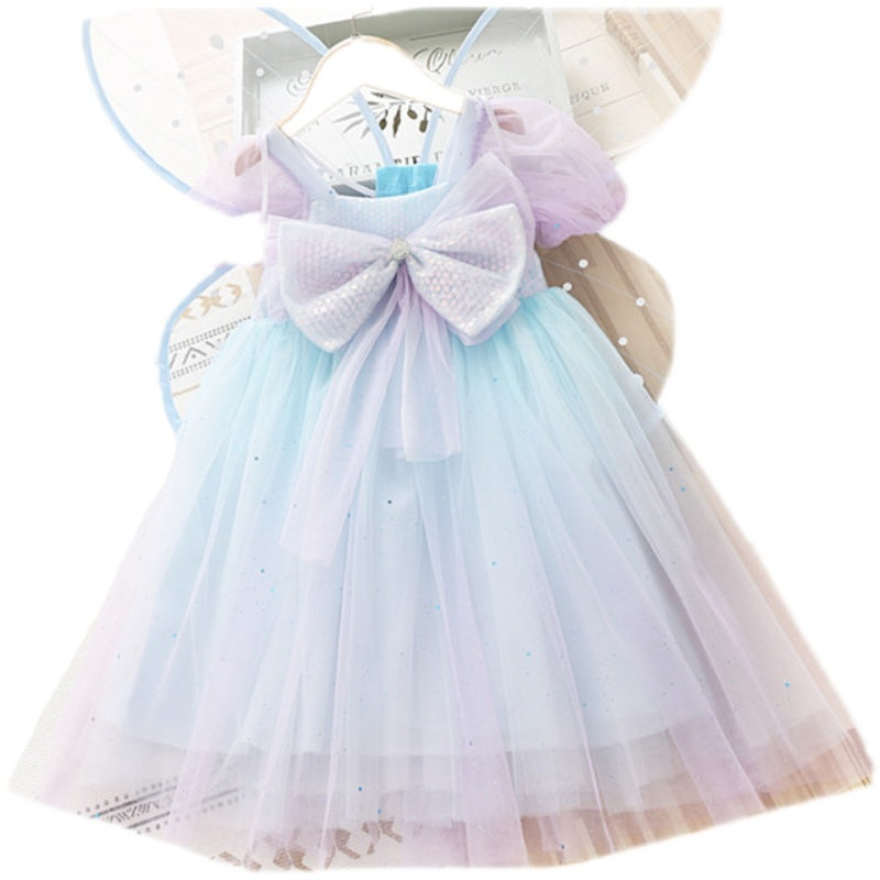 Girls Princess Western Style Rainbow Butterfly Wings Dress