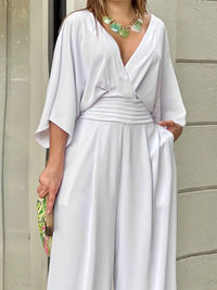 Full Size Wide-Leg Wrap Jumpsuit with Kimono Sleeves Plus Size Jumpsuit Luxurious Weddings