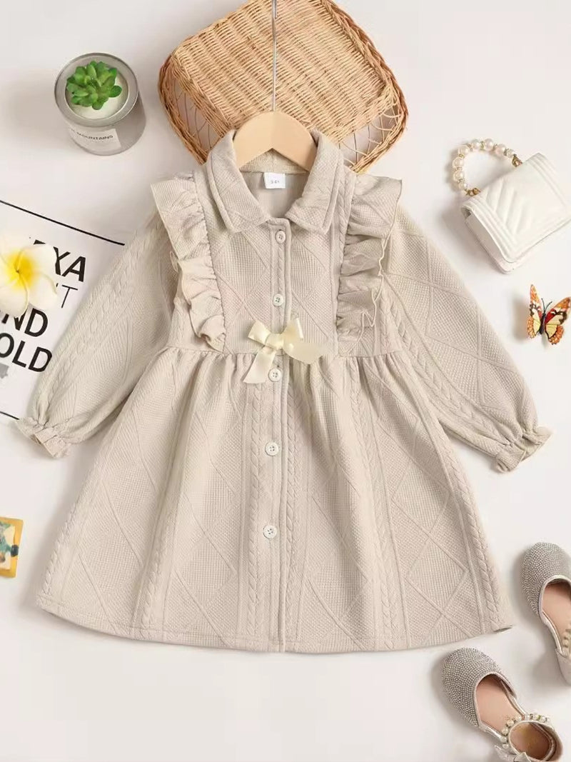 Children's Ruffled Bow Collared Neck Dress kids clothing Luxurious Weddings