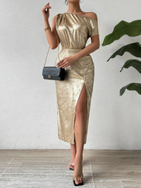 Honey Slit One Shoulder Short Sleeve Midi Dress Midi Dress Luxurious Weddings