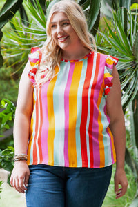 Plus Size Striped Round Neck Ruffled Tank Plus size Luxurious Weddings