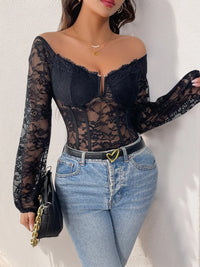 Off-Shoulder Lace Bodysuit Bodysuits Luxurious Weddings