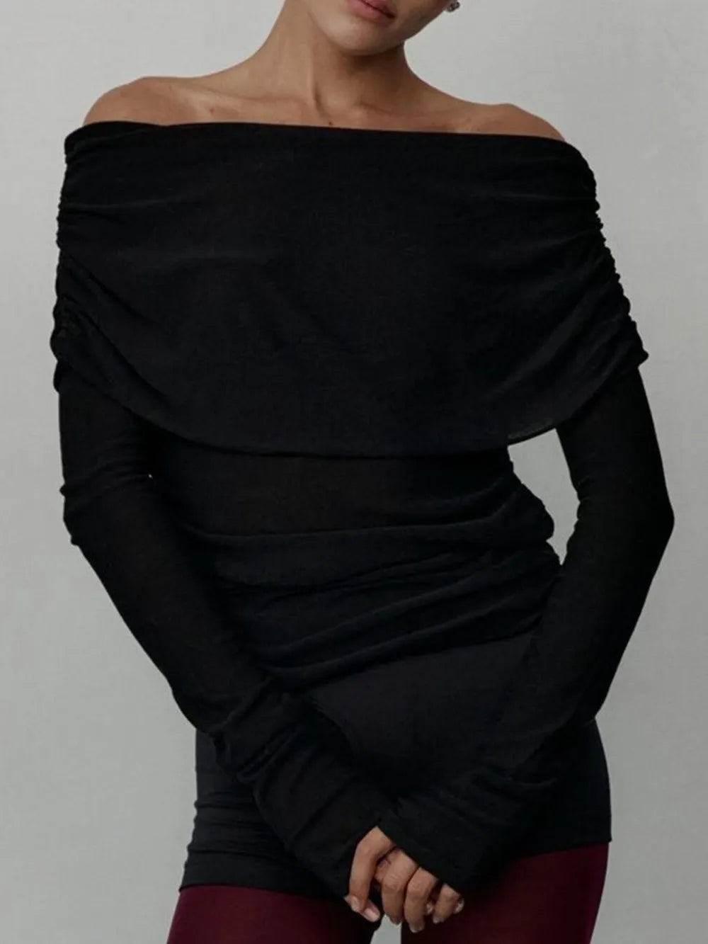 Off-Shoulder Long Sleeve Knit Top Sweater Luxurious Weddings