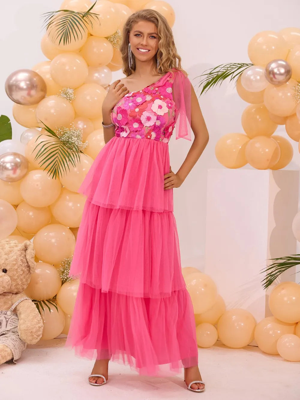 Embroidered Layered Single Shoulder Midi Dress Midi dresses Luxurious Weddings