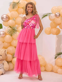 Embroidered Layered Single Shoulder Midi Dress Midi dresses Luxurious Weddings