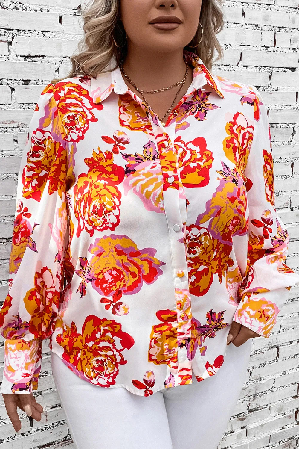 Plus Size Printed Long Sleeve Shirt Plus size blouse Luxurious Weddings
