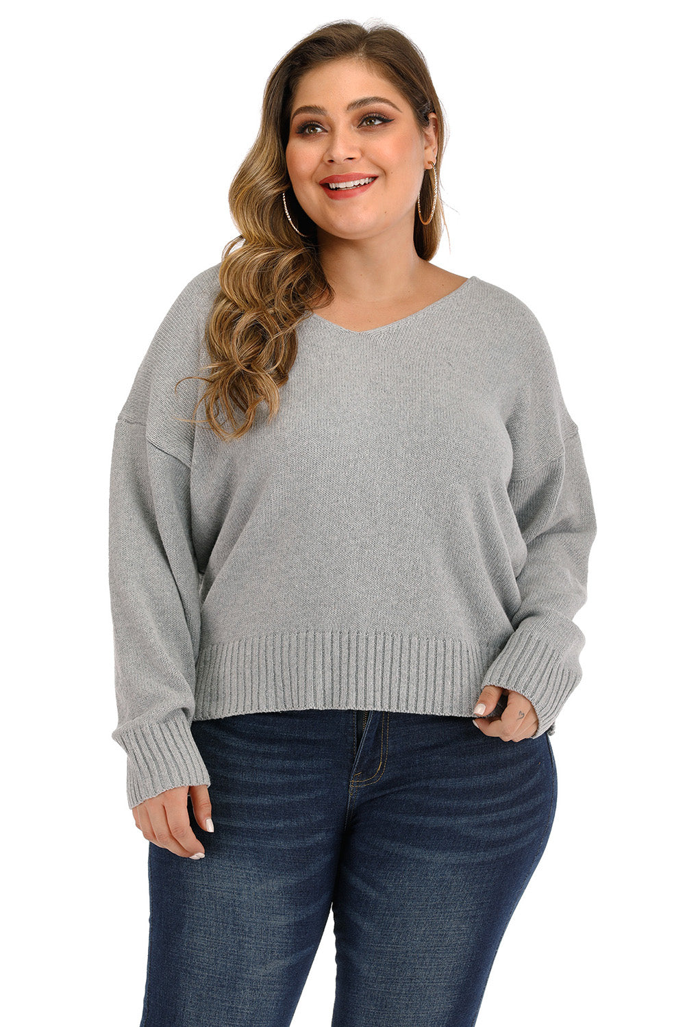 Plus Size V Neck Pullover Sweater Plus size jersey Luxurious Weddings