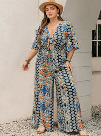 Plus Size Printed Half Sleeve Wide Leg Jumpsuit Plus size jumpsuit Luxurious Weddings
