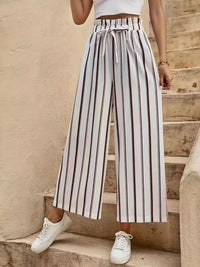 Tied Striped Wide Leg Pants Pants Luxurious Weddings