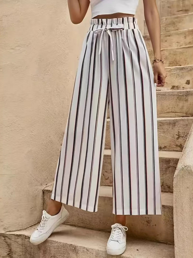 Tied Striped Wide Leg Pants Pants Luxurious Weddings