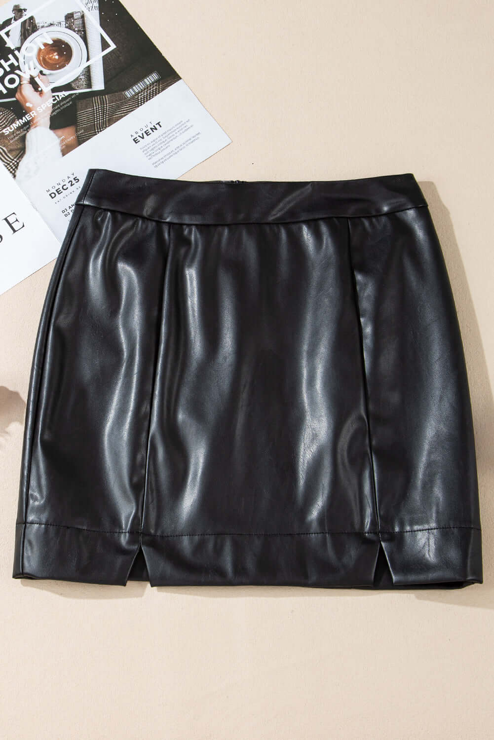 Black PU Leather Side Slits Slim Fit High Waist Mini Skirt Bottoms/Skirts & Petticoat Luxurious Weddings