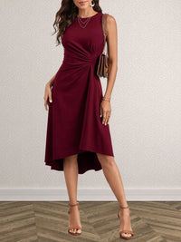 Ruched Round Neck Sleeveless Dress Midi dresses Luxurious Weddings