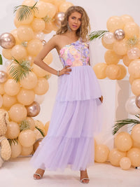 Embroidered Layered Single Shoulder Dress Midi dresses Luxurious Weddings