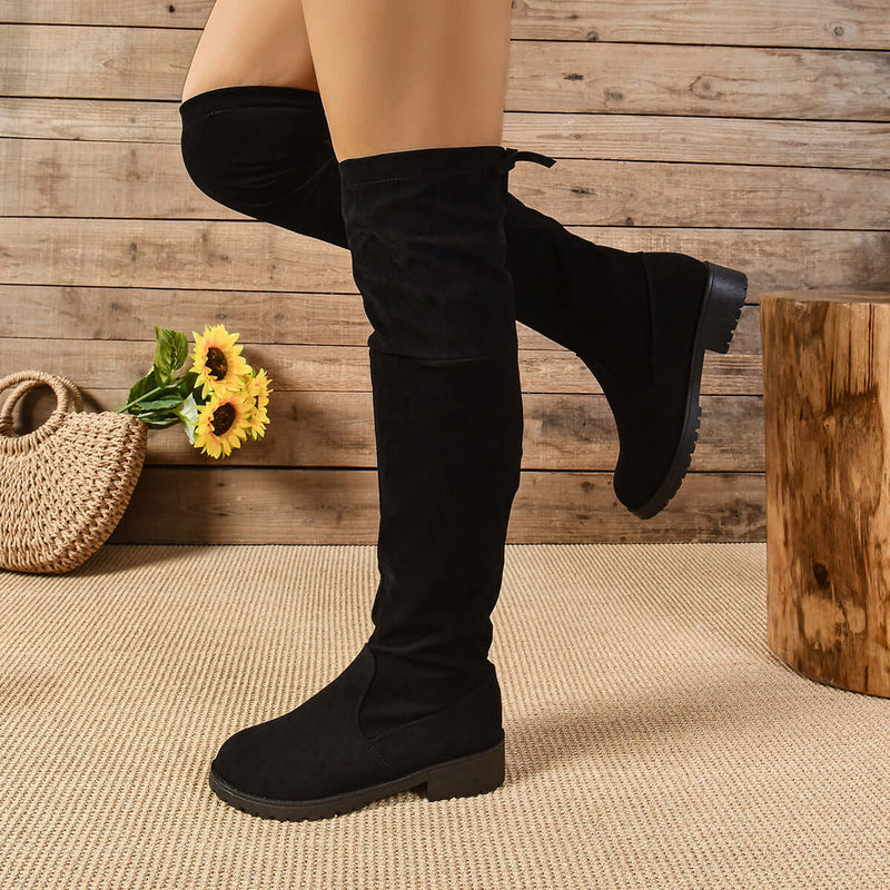 Round Toe Suede Low Heel Boots knee high boots Luxurious Weddings
