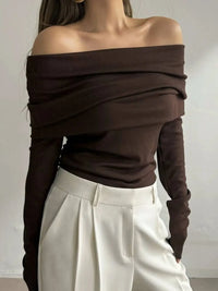 Off-Shoulder Long Sleeve Knit Top Sweater Luxurious Weddings