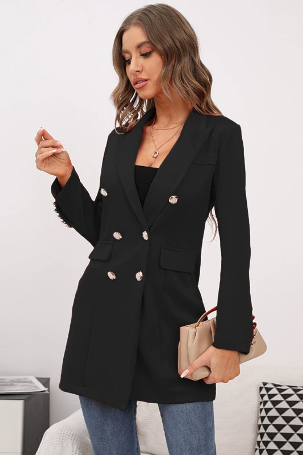 Buttoned Lapel Collar Long Sleeve Blazer blazers Luxurious Weddings