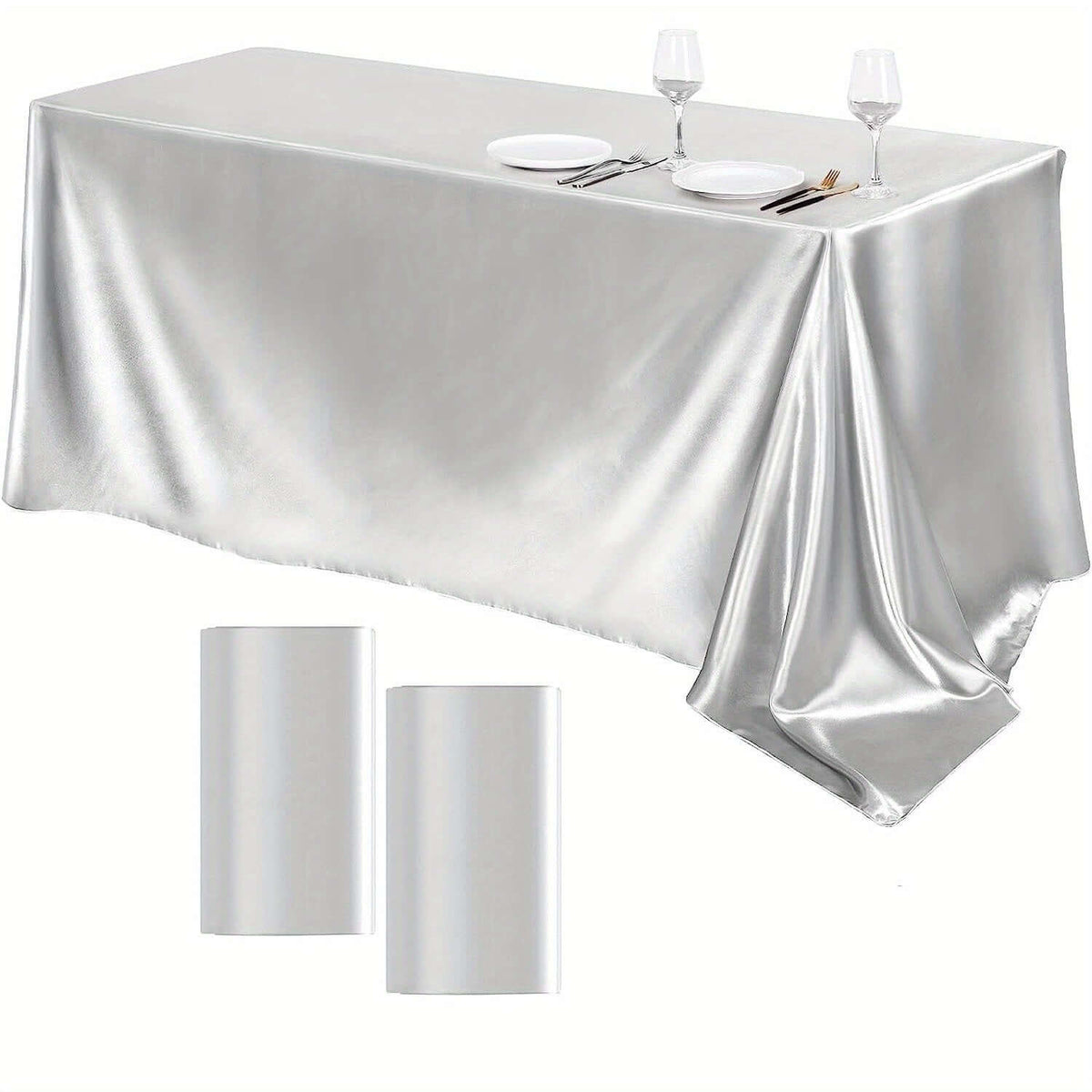 Elegant Golden Satin Tablecloth Overlay - 102 x 58\" Tablecloth Luxurious Weddings