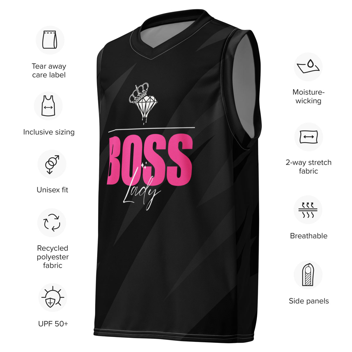 BOSS LADY Recycled unisex basketball jersey Luxurious Weddings