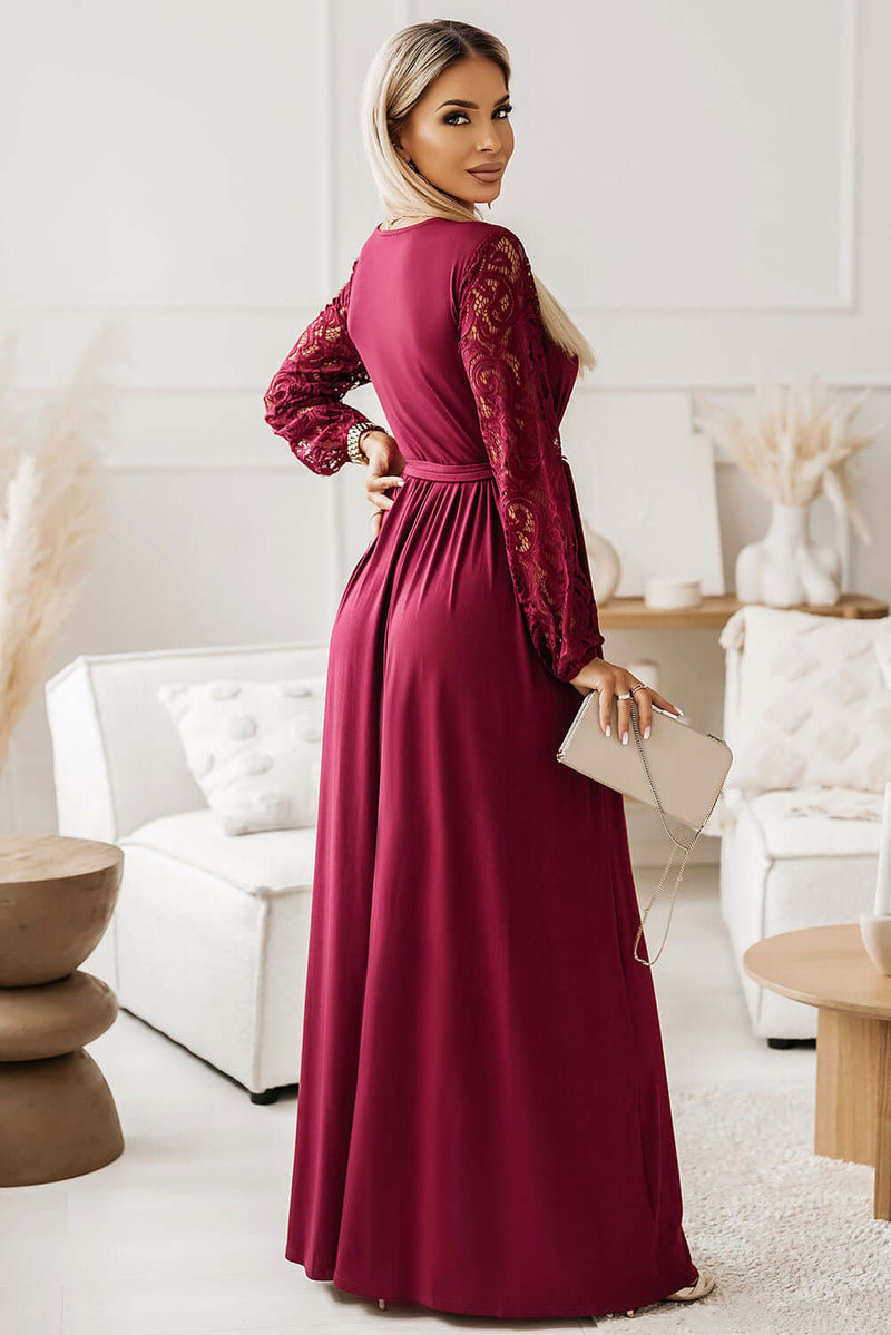 Lace Detail Surplice Tie-Waist Maxi Dress Dresses/Evening Dresses Luxurious Weddings