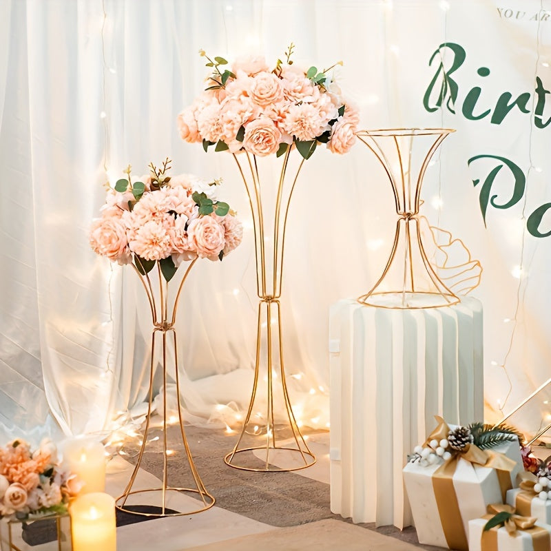 Gold Metal Trumpet Vase Set - Elegant Decor Vases Luxurious Weddings