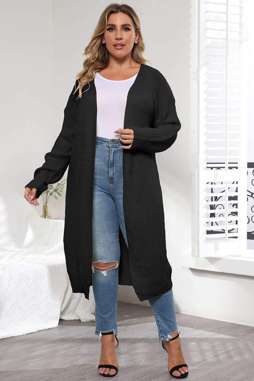 Plus Size Open Front Long Sleeve Cardigan Plus size cardigan Luxurious Weddings