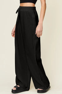 Double Take Full Size Texture Drawstring Wide Leg Pants Pants Luxurious Weddings