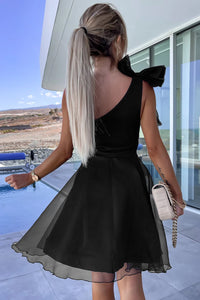 Black Bowtie Tulle Overlay Skater Dress