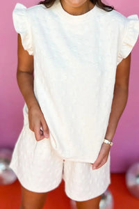 Bow Texture Round Neck Top and Shorts Set Shorts Set Luxurious Weddings