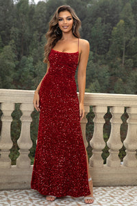 Sequin Backless Split Maxi Dress Ball Gown Luxurious Weddings