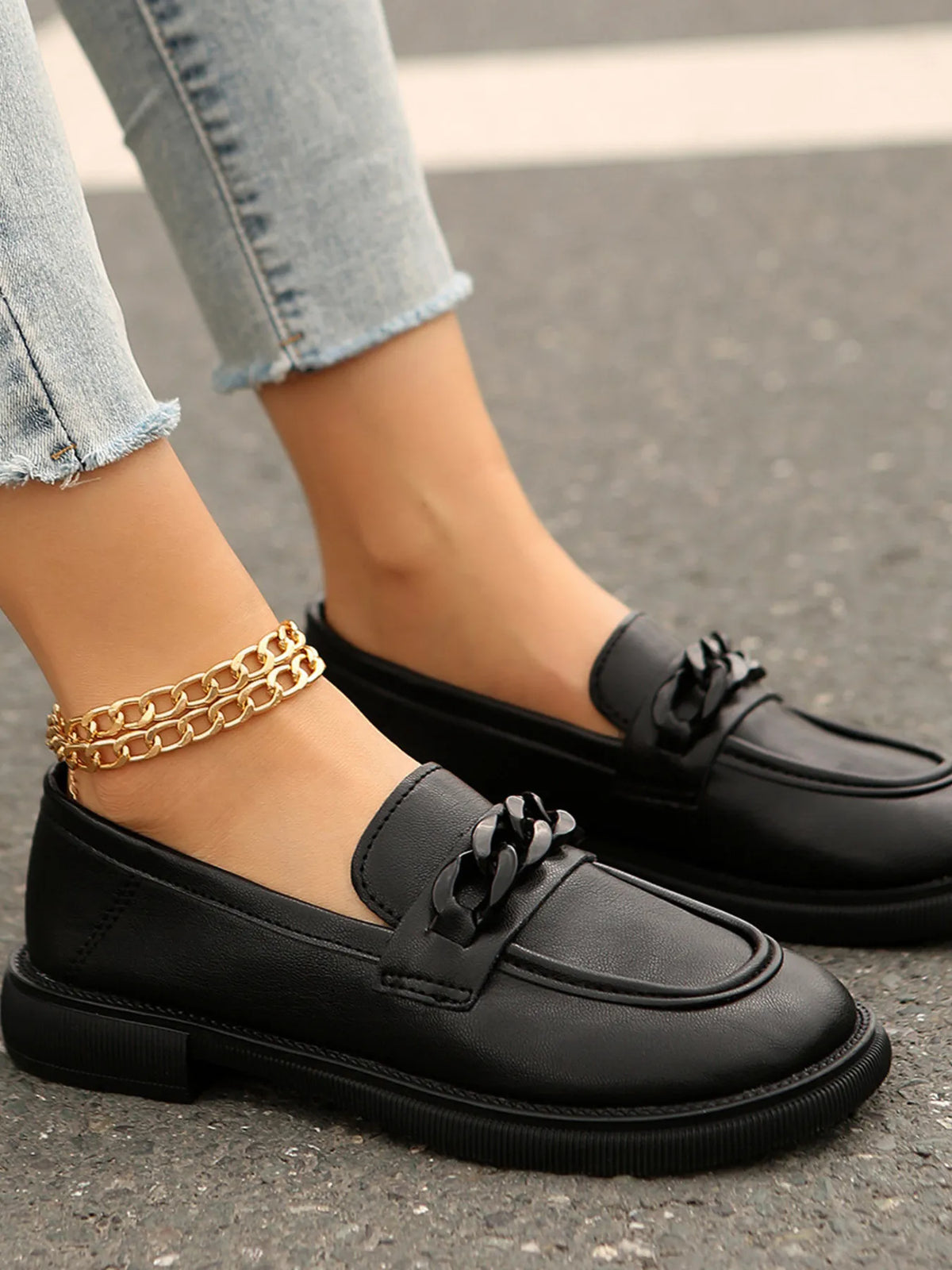 Chain Detail Leather Loafers Flats Luxurious Weddings