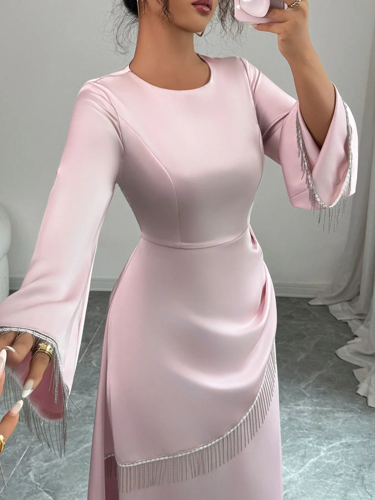 Fringe Long Sleeve Bodycon Maxi Dress Mother of the Bride Dresses Luxurious Weddings