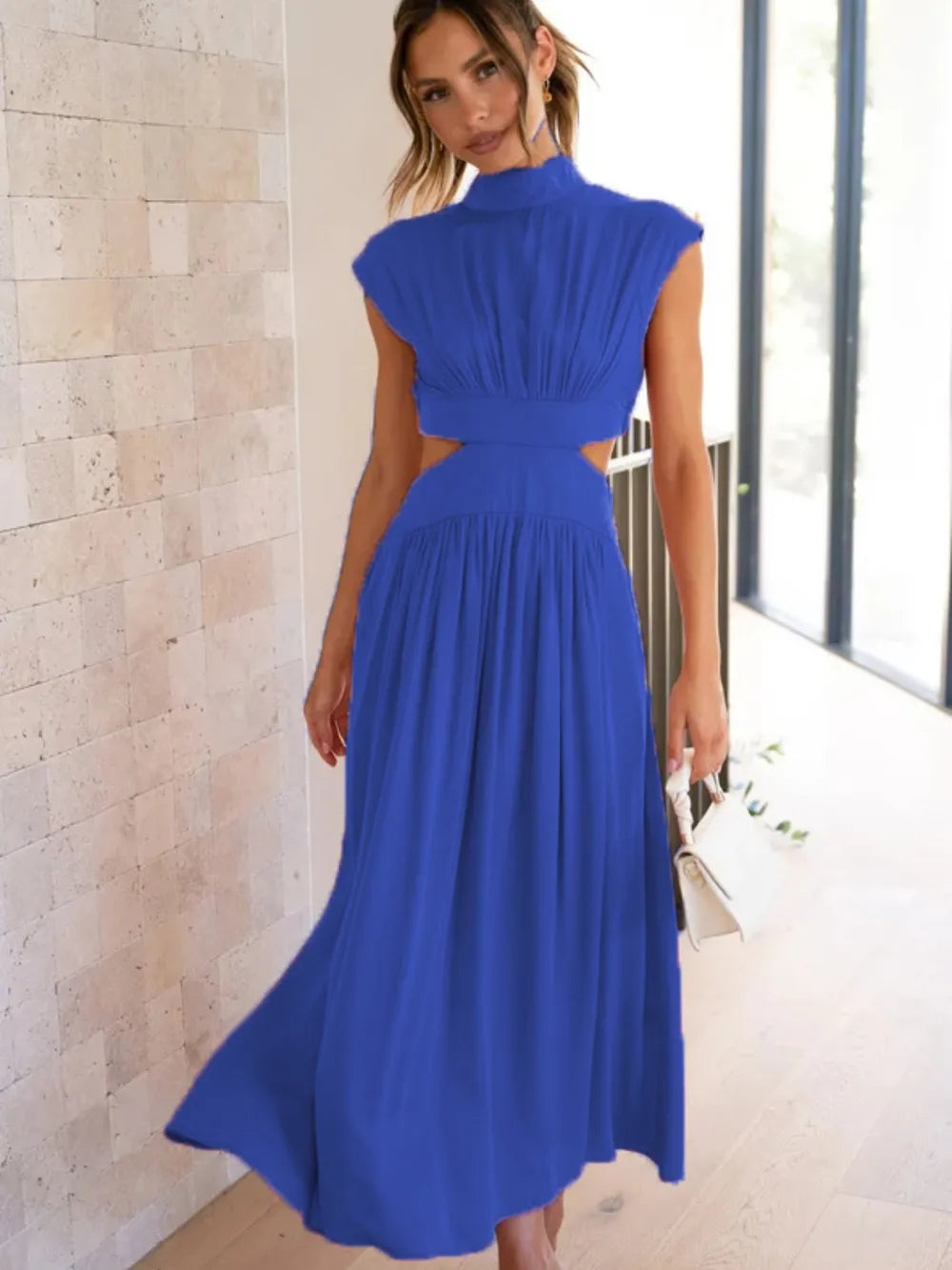 Cutout Mock Neck Sleeveless Ruched Dress Sleeveless dress Luxurious Weddings
