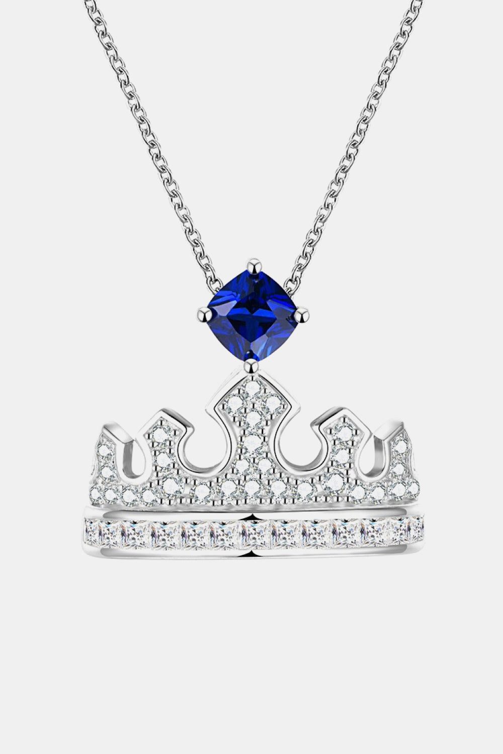 Zircon Lab-Grown Sapphire Crown Shape Pendant Necklace Necklace Luxurious Weddings