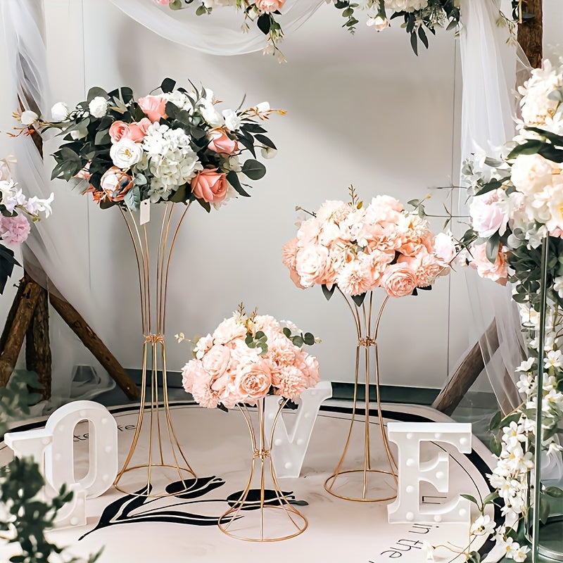 Gold Metal Trumpet Vase Set - Elegant Decor Vases Luxurious Weddings