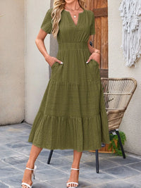 Tiered Notched Short Sleeve Dress summer dress Luxurious Weddings