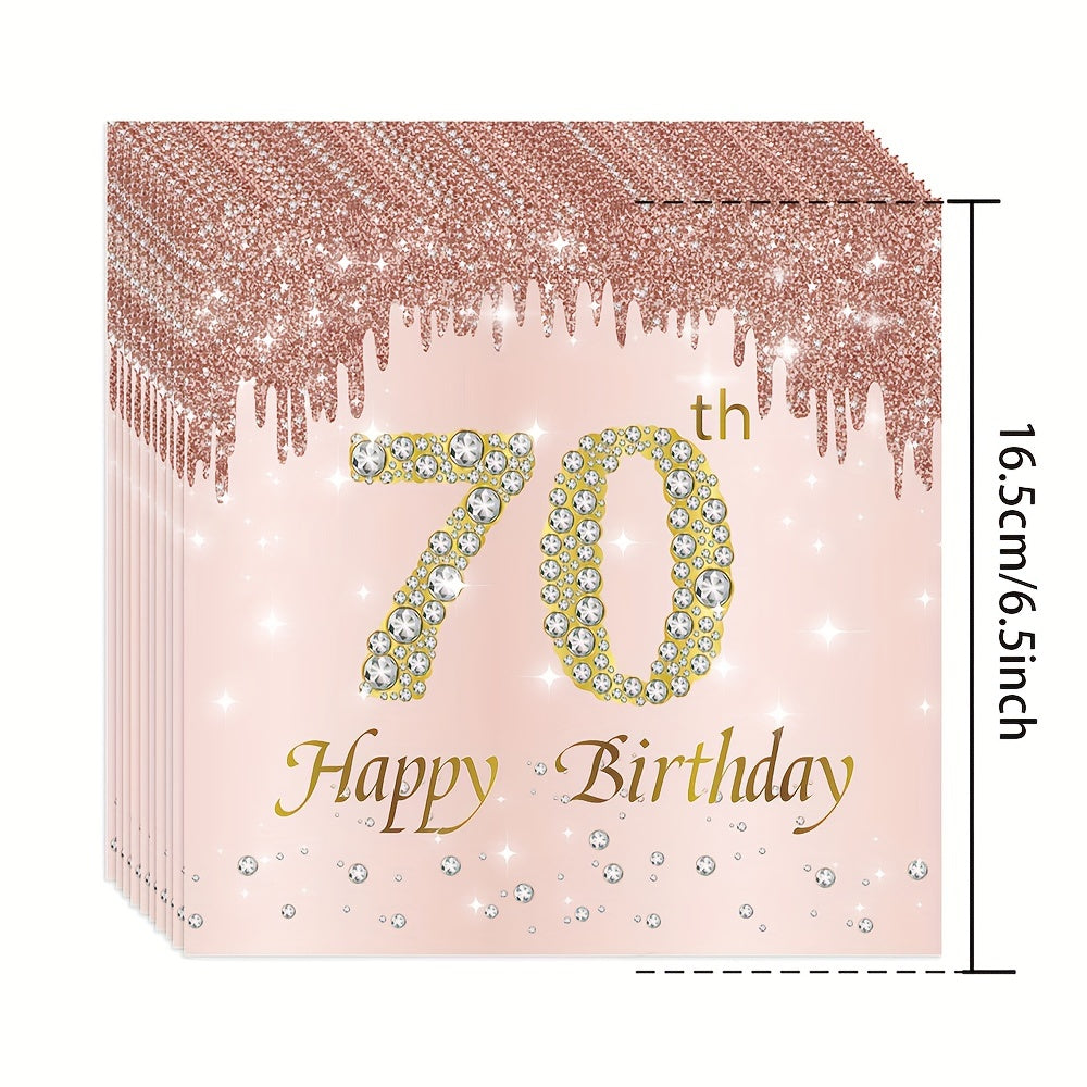 a pink 70th birthday card with a gold number