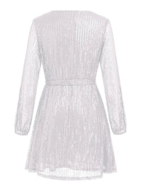 Sequin Tie Waist Long Sleeve Mini Dress Mini dress Luxurious Weddings