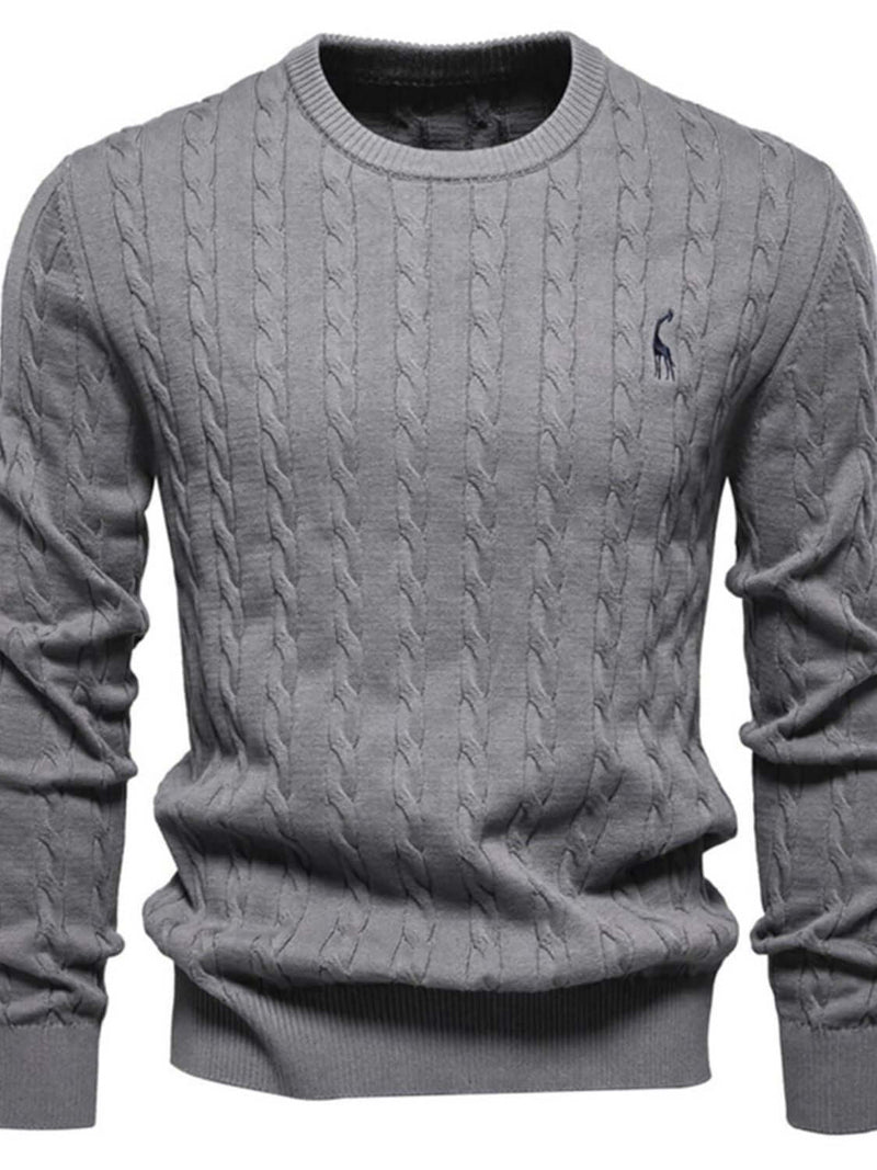 Men's Cable-Knit Round Neck Long Sleeve Sweater Sweatshirts Luxurious Weddings