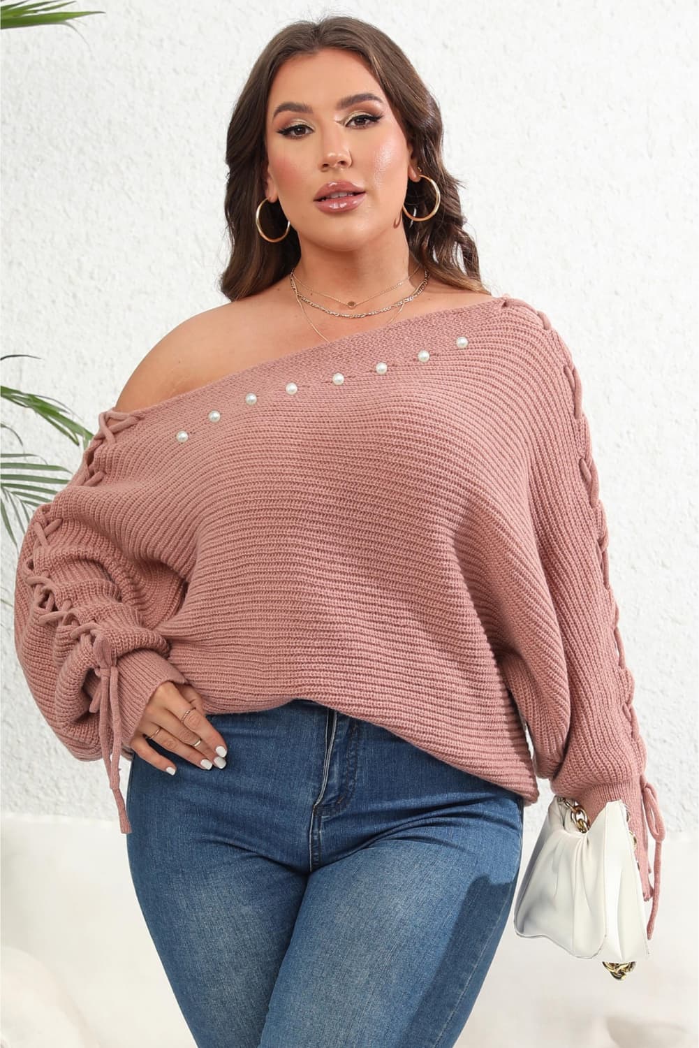 Plus Size One Shoulder Beaded Sweater Plus Size Luxurious Weddings