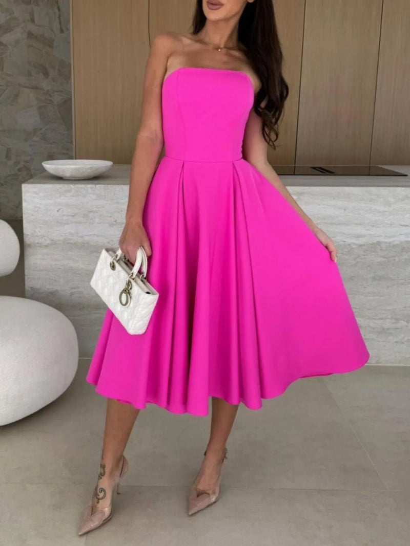 Solid Color Tube Midi Dress Summer Dress Luxurious Weddings