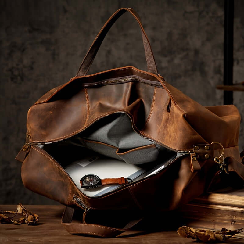 Vintage-Style Top Grain Leather Travel Bag Bags Luxurious Weddings