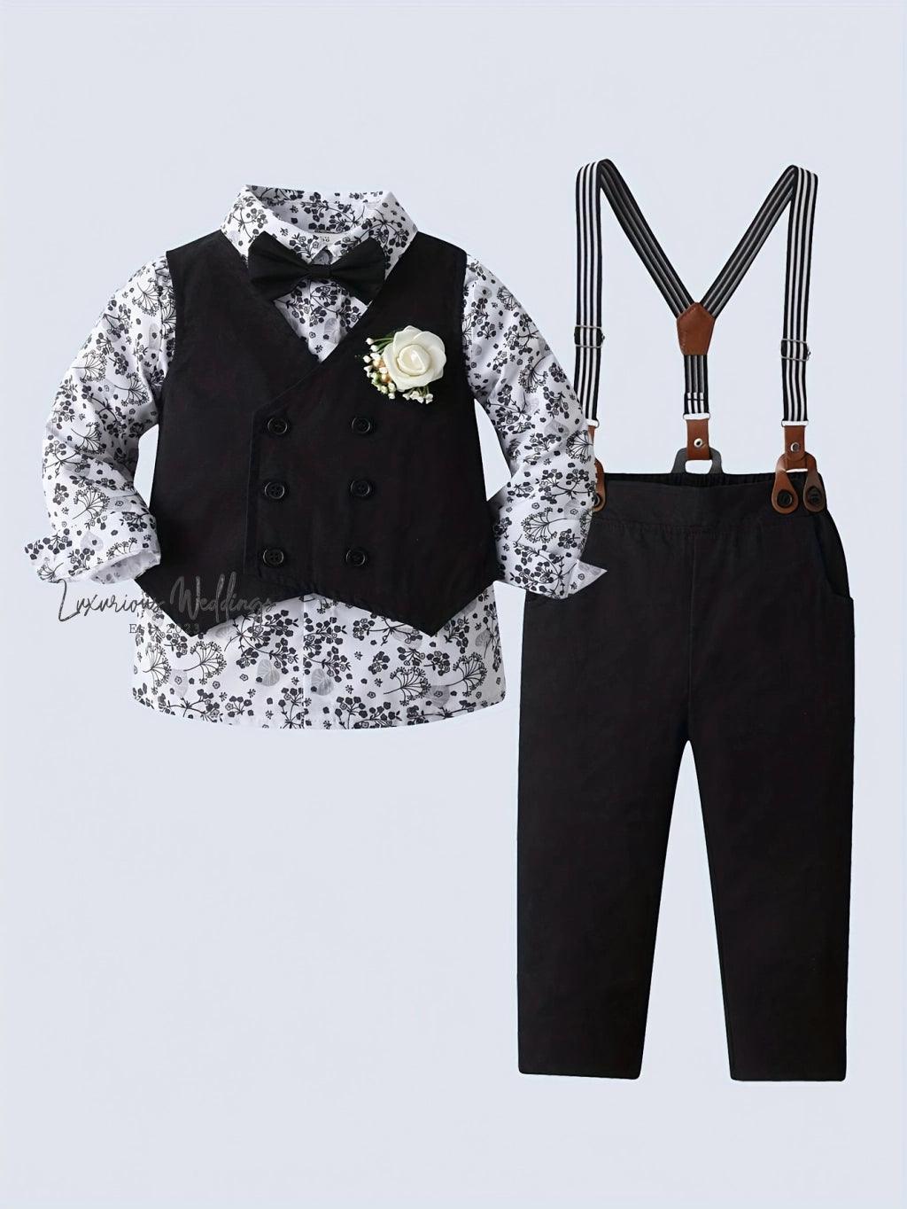 Baby Boy's Formal Gentleman Outfit with Bowtie Shirt Ringbearer Luxurious Weddings