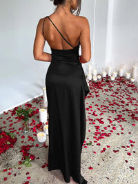 One Shoulder Satin Dress with High Slit formal dresses Luxurious Weddings