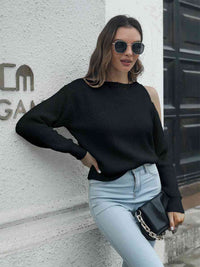 Cold-Shoulder Round Neck Sweater Sweater Luxurious Weddings