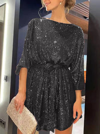 Sequin Tie Waist Long Sleeve Mini Dress Mini dress Luxurious Weddings