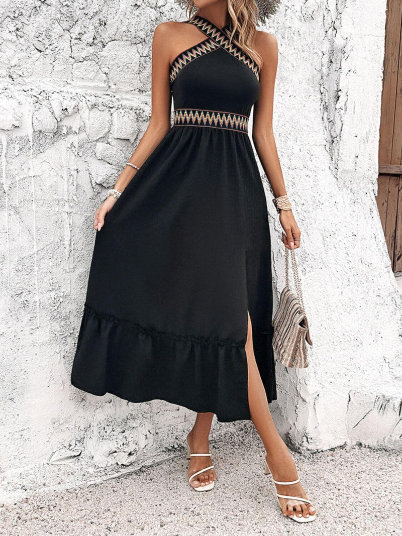 Devine Ruffled Slit Sleeveless Midi Dress Midi dresses Luxurious Weddings