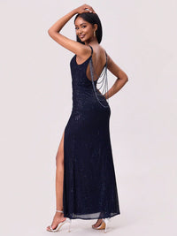 Split Sequin Backless Maxi Cami Dress Formal Dress Luxurious Weddings