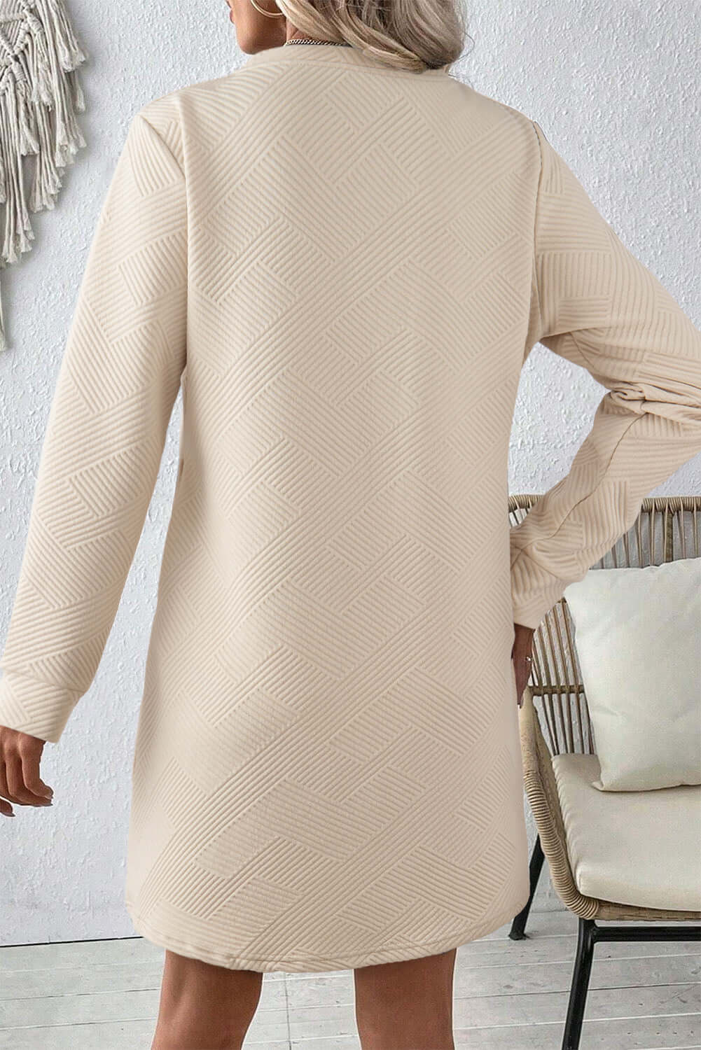 Apricot Solid Color Textured Long Sleeve Shift Dress Dresses/Mini Dresses Luxurious Weddings