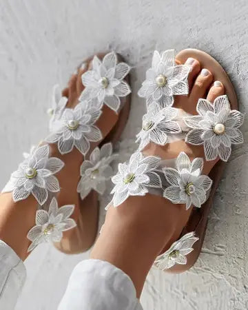 Toe Ring Flower Design Flat Sandals Shoes Luxurious Weddings